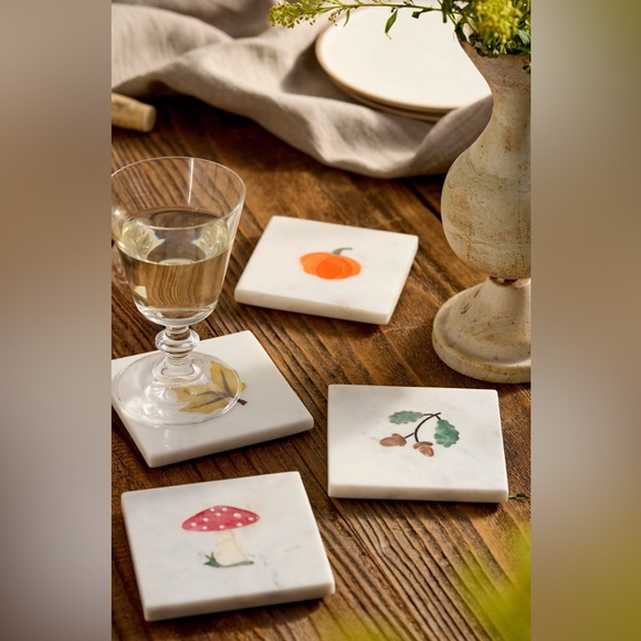 Anthropologie Terrain Fall Icon Marble Coasters Set of 4 NEW